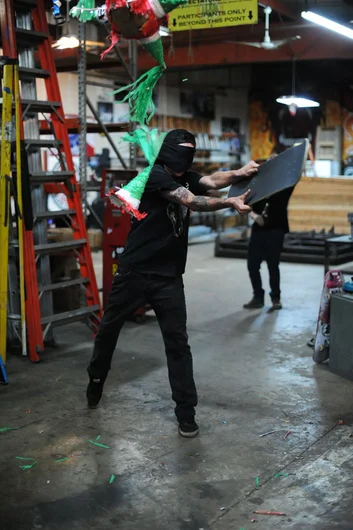 Casey creating hats.<!-- etnies Beer and Burritos for the SPoT Staff -->