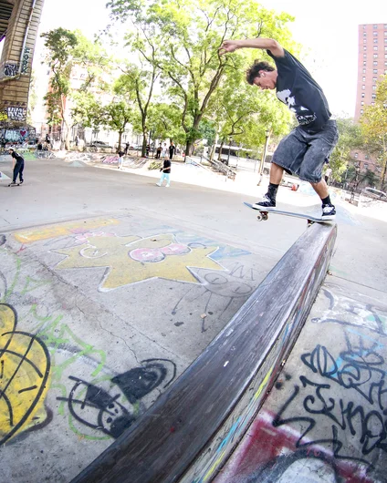 Christian Grenier popped into practice and took a backtail over the rainbow rail. Is it a rail or a hubba? How many inches determine that it becomes a hubba instead of a rail? Is anyone reading this?


<!--damnamnyc23-day1-->