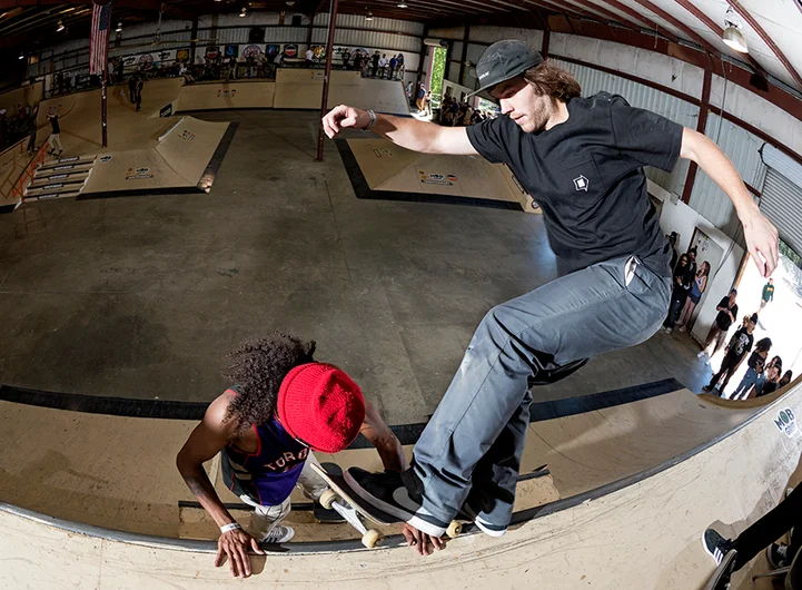 <!--da-atl17-finals-->

Sure a lot of people have 5-O’d to Fakie over the love seat, but how many have done it over a human hand serving as skatestopper like Cody Heil?