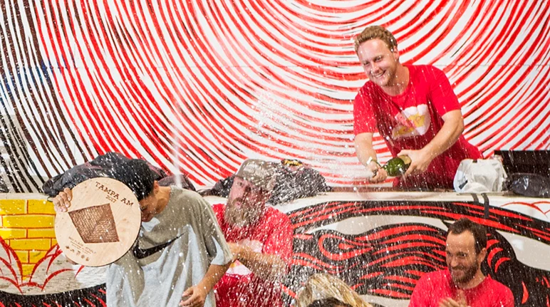 <!--am17sunday-->

Registration guy Derick Glancy seems to be having a bit of beginner's luck dousing a poor Monster Energy girl, whereas Gabe seems to have drawn his attention toward Marcos.  