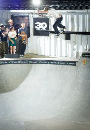 Jake Yanko from the top rope with the back tail

<!--tampapro23concretejam-->