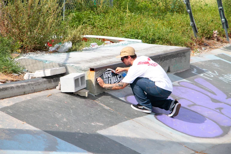 <!--bricks6photos-->

First thing on our agenda was skate Turtle Ditch and give out some money. Thats Brad, the Vans Event coordinator for the east coast, he’s the one putting up stickers and helping us get these event planned. He’s (b)radical!