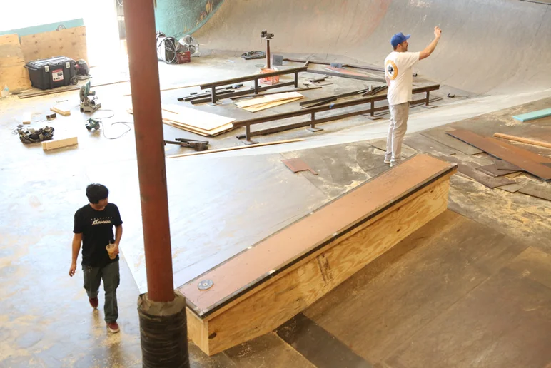 <!--coursephotos16-part2-->
It's torture waiting for this thing to be finished so we can skate it. Uncle Sam and Aaron Morgan can't do anything but lurk and take photos until then.