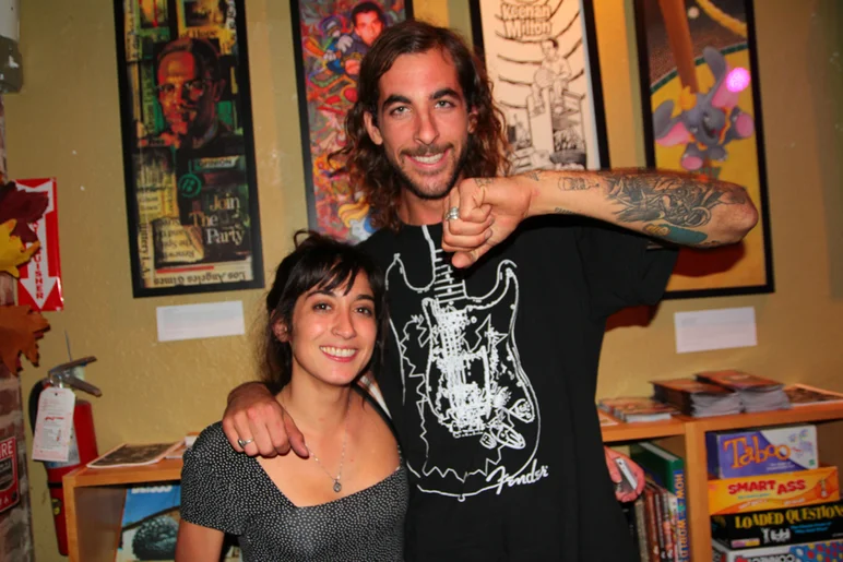 <!--ta14-fn-->
Alex Bibiloni and Figgy were caught chatting it up. Arctic (Figgy's band) will be playing the courtyard at SPoT tonight for our 22 Year Anniversary Party.