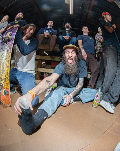 Rocco broke his foot during Concrete Jam at Tampa Am. He couldn't stand not being able to skate so he sawed off his cast in the dungeon and stretched that bad boy out!

<!--oldmanbowljam23-->