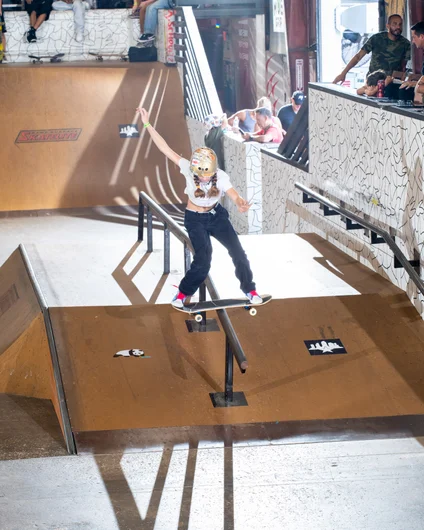 Taylor back boarding for the judges in her recognizable gold helmet.

<!--backtoschoolbash2022-->