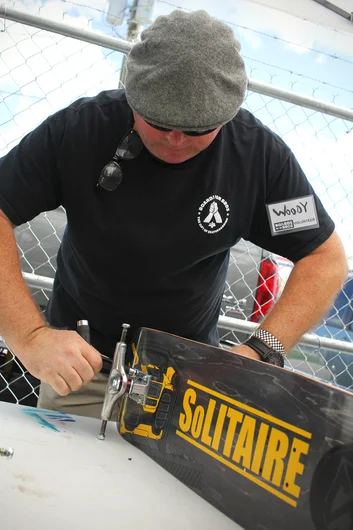 <!--mattwoodsday18-->
Collin's dad Woody is a resident Boards for Bros volunteer and handles truck mounting.