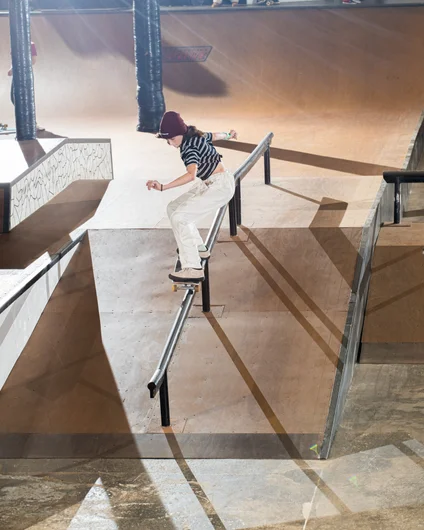 Shiloh Catori, one of the newest editions to the SPoT team, hits the kink rail replacement with a front 50

<!--harvestjam2022-->