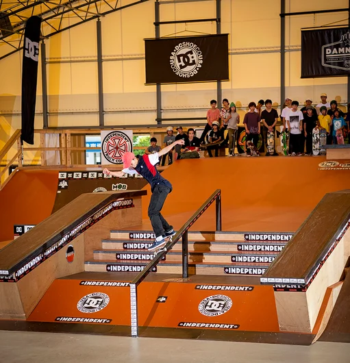 <!--daja18-quals-->

Sora Shirai got 3rd Place in BT with a Blizzard Flip but a photo of that would just be obnoxious so here’s a photo of a Frontside 180 to S/S Backside 50/50 instead.
