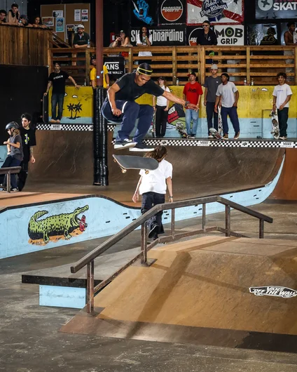 <!--cotc20photos-->

SPoTTeam rider James Cobb w/ a powerful Kickflip over the Rail
