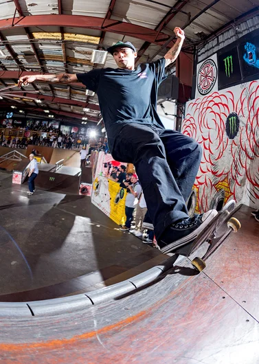 <!--pro18-finals-->

You might not be able to tell due to the keen razor focus of our photographer but Milton Martinez is Front Feeble Grinding at about 60mph right here.