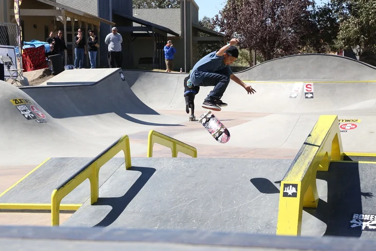 <!-- woodwardwest2013 -->

Rene has some crazy tricks. I think this is a varial heel.