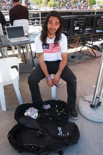 Porpe brought extra checked bags full of skate gear for a Boards for Bros distribution.<!-- Maloof Money Cup South Africa 2012 -->