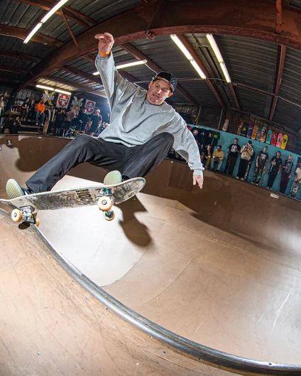 Charlie Crank going frontside through the corner

<!--oldmanbowljam23-->