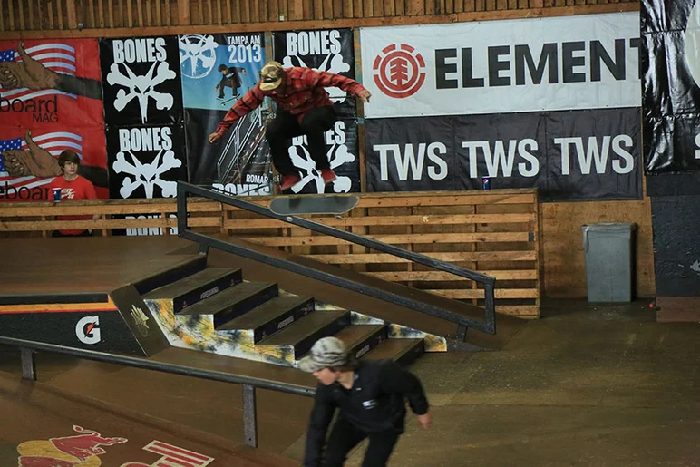 <!-- vdaymassacre2013 -->

James Cobb taking it down the stairs with a fakie flip.