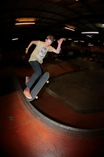 <!--cotc15-->

Dakota Hunt here to help his Graffiti Skate Zone crew, who won the last two years. No Comply Tailslide the corner.