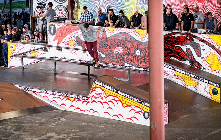 <!--am17sunday-->

Mann that flatbar had to have a lot of wax by end of weekend.  Marcos Montoya takes advantage and glides a Back Smith to the other side.