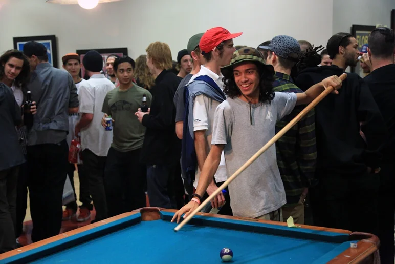 <!-- shaqueefapremiere13 -->

Even Jitt Squad member Justin Zaragoza made it out past his bedtime for the video premiere. The pool table was a popular spot that night.