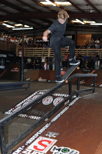 Alec ended up winning this year after capping off one of his runs with a huge gap kickflip back lip.  This is a gap frontside nosegrind.<!-- Tampa Am 2012 Photos -->