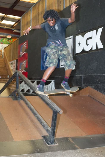 Jordan's got a frontside tailslide, too.<!-- Go Skateboarding Day 2013 With Kayo -->