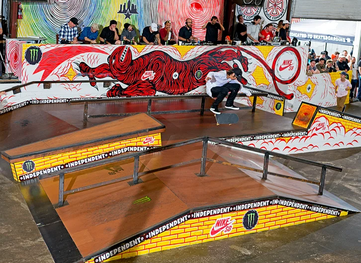 <!--am17sunday-->

Day one number one qualifier Jhancarlos Gonzalez bridges the gap with a Kickflip Front Lip.

