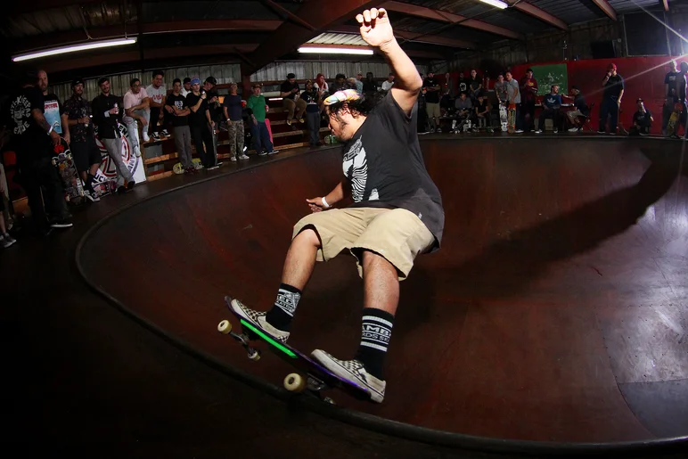 <!--ombj18-->
Spike can cruise the Bowl equally well Regular or Goofy; it's amazing to watch. Switch Frontside Grind