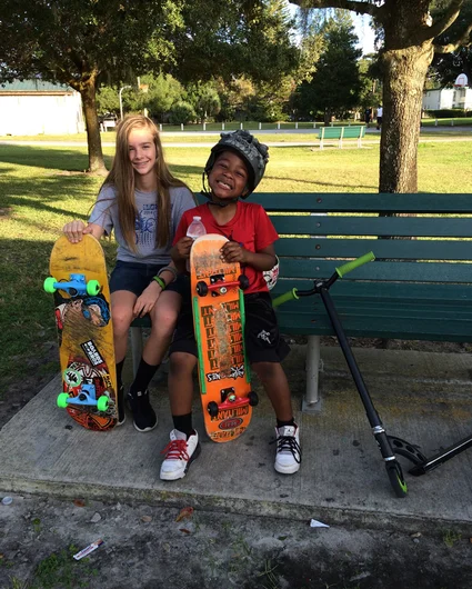 <!--b4bdelivery-->

Two more happy kids who ditched their scooters for skateboards. They both started pushing and dropping in right away!
