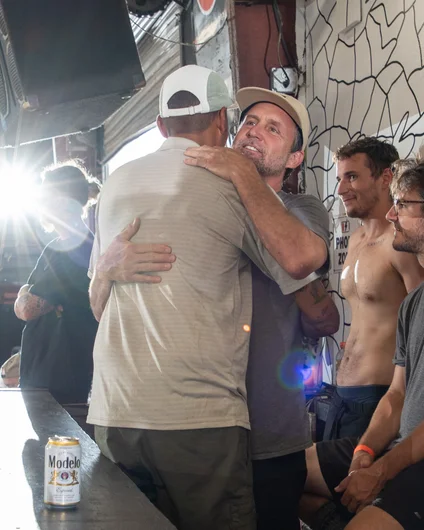 Brian giving Alex Johnson a hug for bringing his first child into this world <3

<!--goskateday22-->