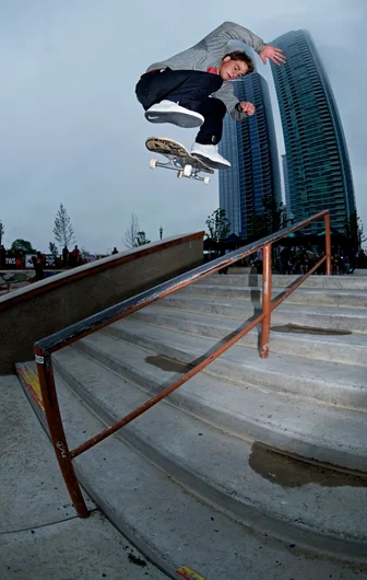 <!--dachiday2-->

Just a couple weeks ago, Yoshi Tanenbaum won Damn Am Atlanta, he stays in the mix with a Backside Flip over the rail the not so easy way.