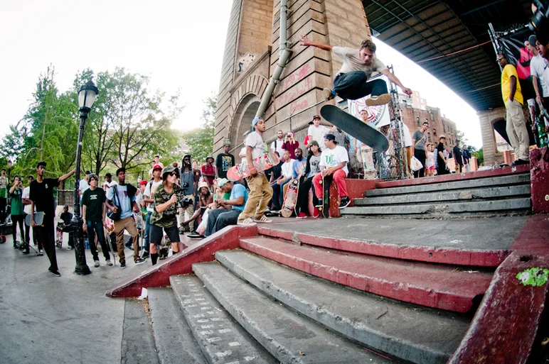 <!--nyc14day3-->

Unreal.  You hardly ever see this trick on anything, let alone down a huge set.  Laser flip by Yoshi Tanenbaum.