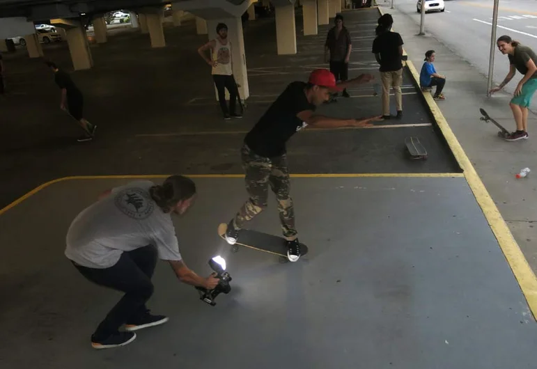 <!--bc2014-->

Pit stop at the bottom of the garage for a skate session.  Josh Wilson's got drunken nose mannys on lock.