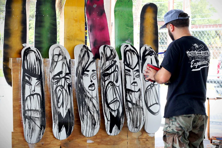 <!--stpcoursephotos-->

While Stephen was here, he was nice enough to customize some decks for an art show at The Bricks during Tampa Am. Proceeds from sales went to our Boards for Bros charity.