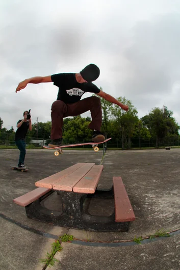 <!--lukeswedding-->

Uncle Sam fearlessly ollies over this mini picnic table blindfolded.