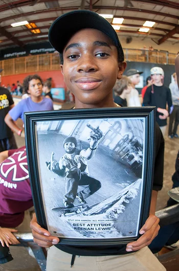 <!--hj16photos-->

Keenan Lewis received the “Best Attitude” award. I love the ironic Gonz photo btw. Oh, and what a great skateboarding name—Keenan!