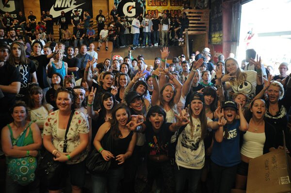 The girls' product toss section gets pretty rowdy