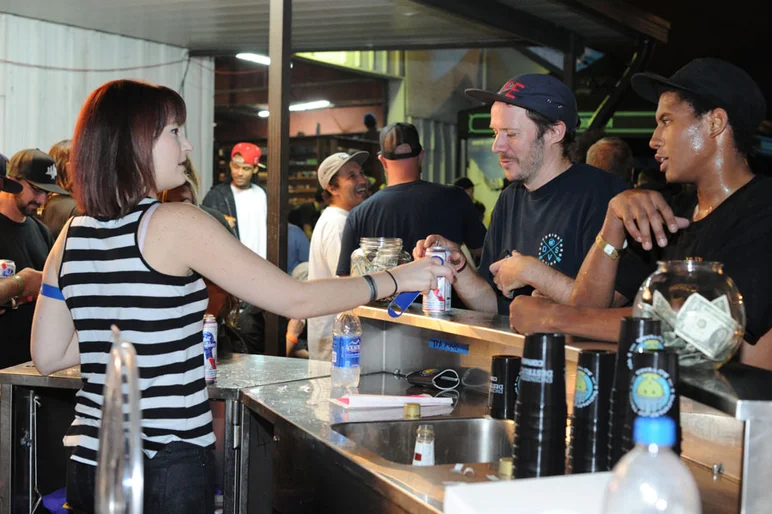 Paul Shier and Ishod set up to the sauce stand.<!-- Tampa Am 2012 Photos -->