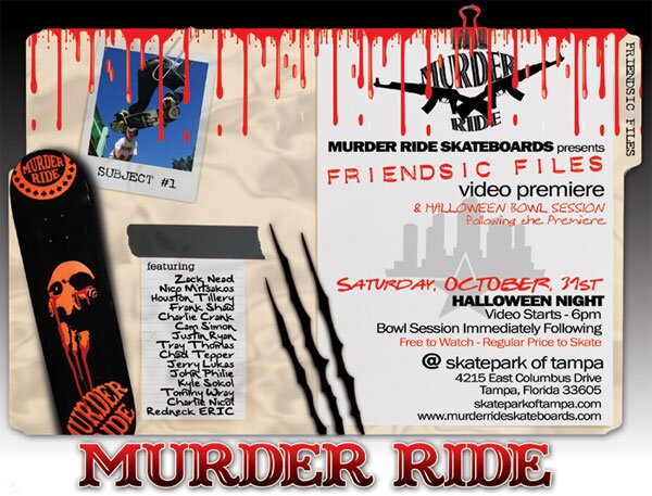 Murder Ride Skateboards video premiere at 6pm