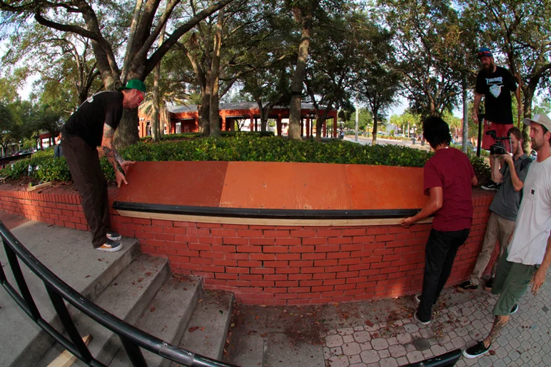 <!--bricks6photos-->

Centennial Park: we all know this spot and wish it was skate-able. Well someone was kind enough to build a ledge for the top and took off the skate stoppers on some of the rails! It was a dream com true for about an hour.