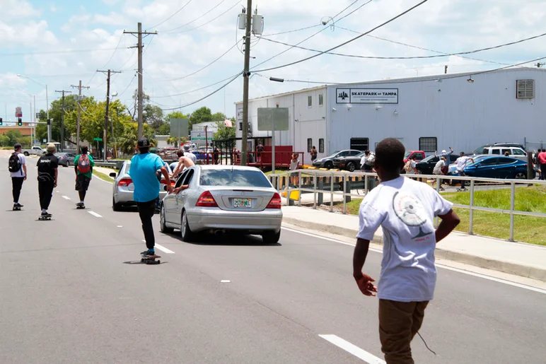 <!--gsd16-->

We finally made it! no more pushing. The park was about to get hit with a storm. About 100 kids ready to check in and skate for free courtesy of DC.
