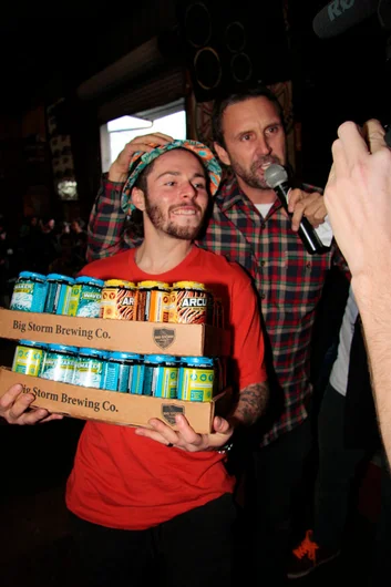 <!--cotc15-->

After the contest was over, Big Storm Brewery had a few awards to give out with lots of beer. Here's Piro Seirra claiming for Shaqueefa winning best show.