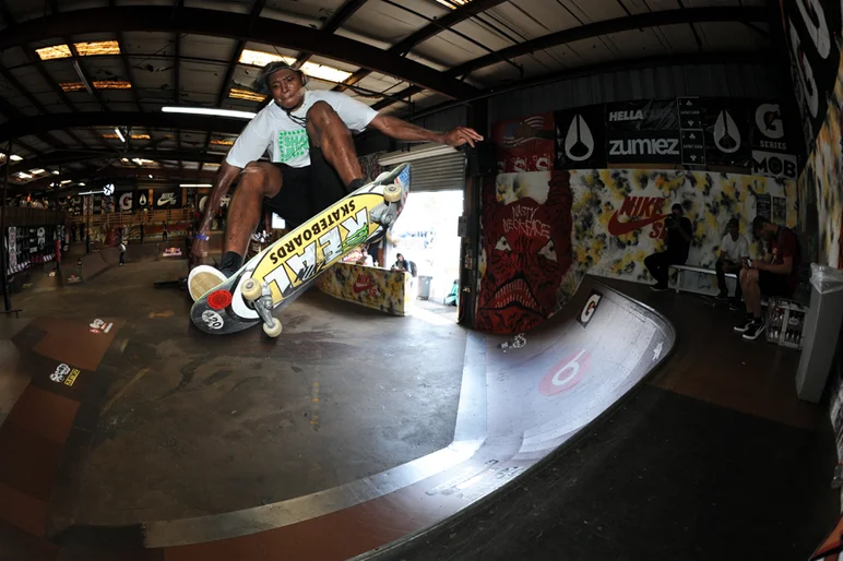 <!--tampapro2014d2-->

This incredible frontside kickflip (and many, many others) were being done by this year's SOTY winner, Ishod Wair. The flick, the float, the roll away -- he hardly missed any.