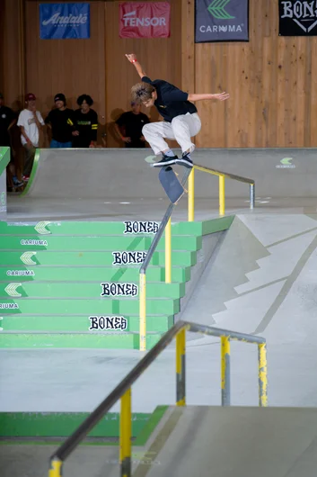 Another rare sighting of a trick over the rail. Kickflip this time around from Takumi

<!--damnamjapan2022finals-->