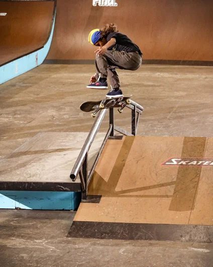 SPoT team rider Gabi with a flick front board

<!--curaleaf420-2024-->