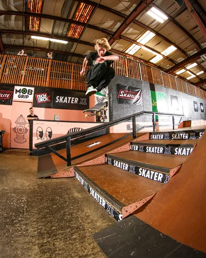 Hardflip from Hunter George down the 4 block

<!--backtoschoolbash23-->