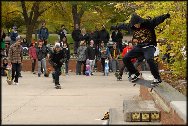 Connor Champion crooked grinds the tall ledge