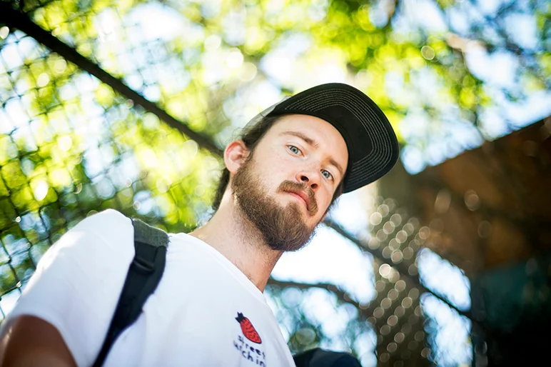 <!--danyc16-street-->

Daniel Frank usually goes for the creepy look when the camera is on him, but this time he goes tough guy.