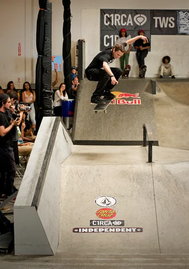 <!--cm153-->

Between classic hip-hop dance moves, Taylor Mcclung blasts a Kickflip.