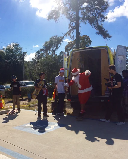 <!--b4bdelivery-->

Jennifer, operator of Bess the Book Bus, wanted to see if the skaters could skate through her van - they were all over it!