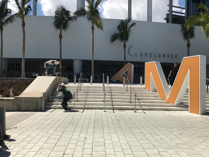 <!--miamitrip18-->

I would put Chris Roque down as having one of my favorite kickflips. Here he is flicking over the rail into the hubba, board barely leaving his feet.