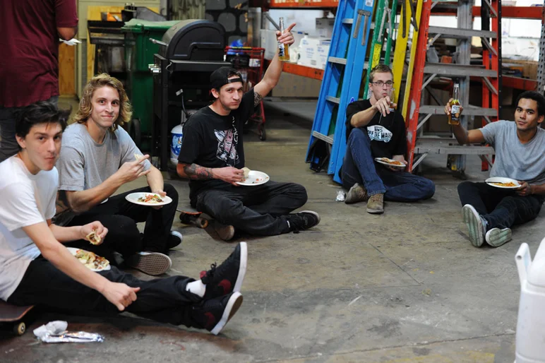 The chowdown in the Dungeon: Jereme, Luke, Casey, Adam, and Josh, all <a href=